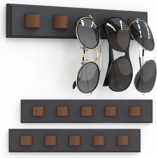 3 Piece Wall Mounted Wooden Sunglasses Organizer, Dark Gray, 28 x 5 cm