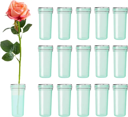 Flower Water Tubes 1.6 Inch Plastic Water Tubes for Flowers Floral Vials with Caps for Decoration Arrangement (Green, 60 Pcs)