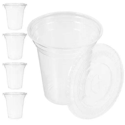 Transparent Disposable Drinking Cups with Lids for Storage Use Made of Plastic PET Material 10 Pcs