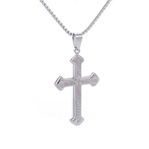 Puhai Stainless Steel Cross Necklace Silver Snake Bone