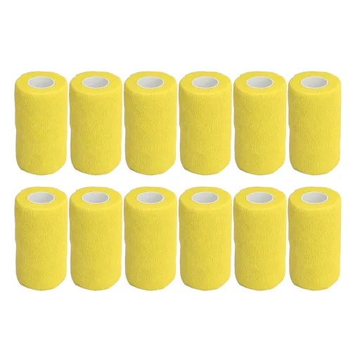 12Pcs Bandage Wrap Natural Latex Elastic Self Adhesive Wrap for Cows Dogs Horses 10cm Yellow