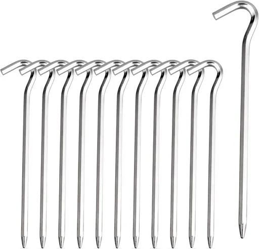 Aluminium Tent Stakes Pegs - 7'' Hexagon Rod Stakes Nail Spike Garden Stakes Camping Pegs for Pitching Tent, Canopies (Silver)