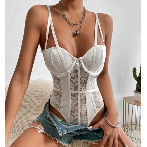 Sexy Lace Splicing Unique Street Style Jumpsuit - White - S