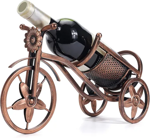 Desk wine rack - Bicycle-shaped wine rack for one bottle - Freestanding table wine rack and bottle holder - Wine gifts, home and bar decorations, and crafts