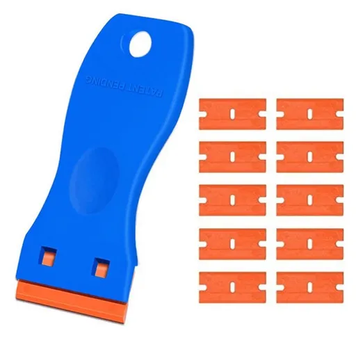 1 Pcs Plastic Razor Blade Scraper, Scraper Tool with Plastic Razor Blades, Plastic Blades Kit, for Removing Labels Adhesive Decals Sticker from Windows Glass Blue