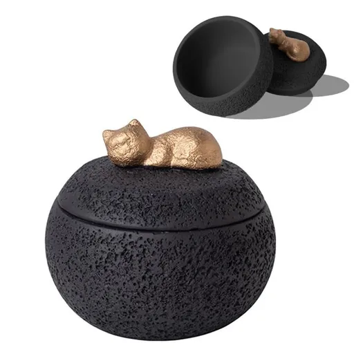 Dog Cat Ashes Urn – Portland Cement pet urns for Cats or Small Dogs, Animal Memorial Keepsake Box 0.035L Capacity, 4.5 x 5 x 5 in, Elegant Pet Urn for Dog Cat Ashes - Black - Size Cat