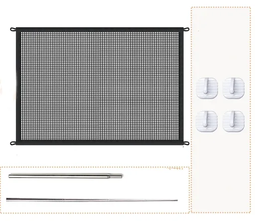 Mesh Dog Gates for Pets, Magic Pet Gate for The House, Portable Puppy Safety Fence Guard for Stairs and Doorways, Easy Install Anywhere, 4 Hooks 2 Stainless Steel Poles（110*72cm）