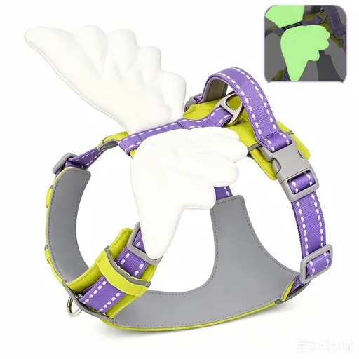 Adorable Angel Wings Dog Harness with Glowing 3D Luminous Design, Breathable No-Pull Walking Vest for Puppies and Small to Large Dogs, Soft Padded Outdoor Gear with Matching Leash Option Available (Purple(Harness Only), S)