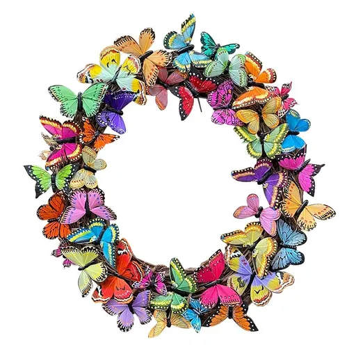 Artificial Butterfly Wreath Outdoor Decorative Welcome Wreath for Front Door Wall Window Spring Party Decoration