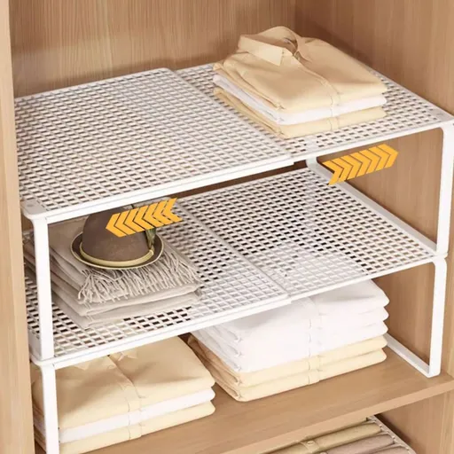 Expandable Cabinet Storage Shelf Stackable Metal Organizer Rack Adjustable Width for Kitchen Bathroom Pantry 12.2x10.6 to 14.9 Inch