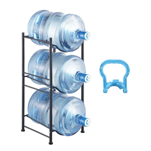 3 Tier 5 Gallon Water Bottle Holder Heavy Duty Single Row Water Jug Rack for 3 Bottles Kitchen Office Living Room Black