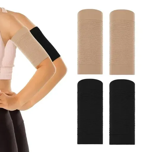 Women Arm Compression Sleeves 4 Pairs Elastic Slimming Upper Arm Shaper Wraps for Sports and Daily Wear Black Beige