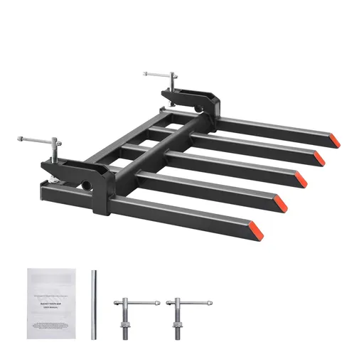Clamp on Debris Forks to 1200 mm Bucket, 1200 kg Capacity Heavy Duty Clamp on Pallet Forks Attachments, Fit for Loader Bucket Skidsteer Tractor to Clean up Fallen Limbs Debris or Yard Wwaste