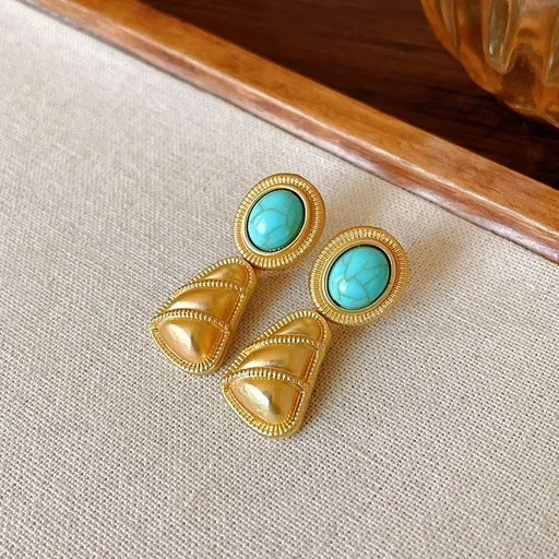 Gold Silver Needle Earrings with Blue Stone | Christmas Ocean Retro Gift | Blue Rhinestone Flower Heart Earrings Elegant Vintage
