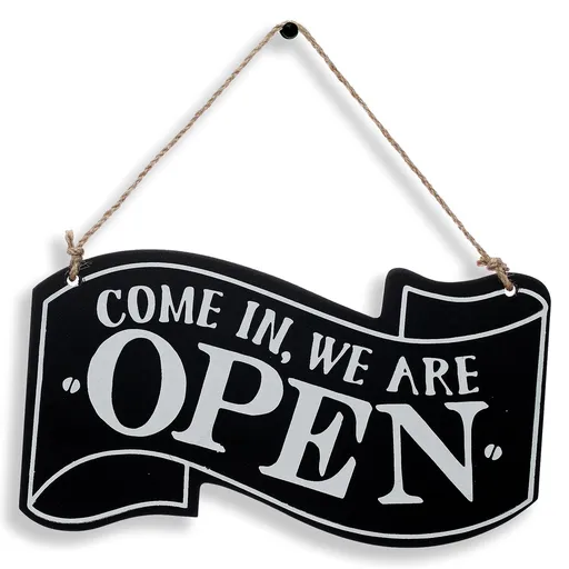 Open and Closed Sign Reversible Double Sided Wooden Decor Hanging Sign Black