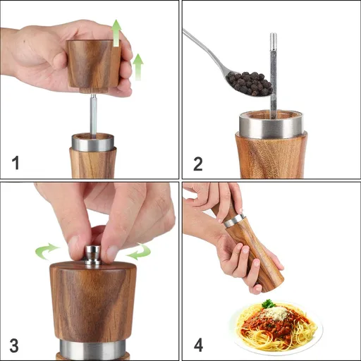 Pepper Grinder, Wooden Pepper Mill Salt Mill, Adjustable Coarseness Peppermill and easily refillable, Ceramic Grinding Mechanism