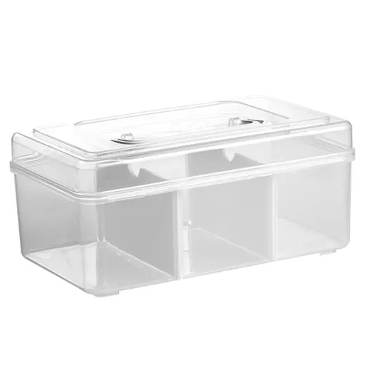 1 Pc Plastic Bandages Organizer with Lid, Premium Clear First Aid Kit Bin with Detachable Tray and Gray Top Handle, Portable Emergency Kit, Medical Supply Travel Tote, Medicine Storage Box Container