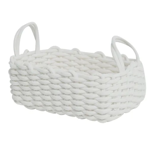Cotton Rope Storage Basket Hand Knitting Nordic Style Desktop Storage Organizer for Key Snacks Underwear White 36x25x15cm/14.2x9.8x5.9in