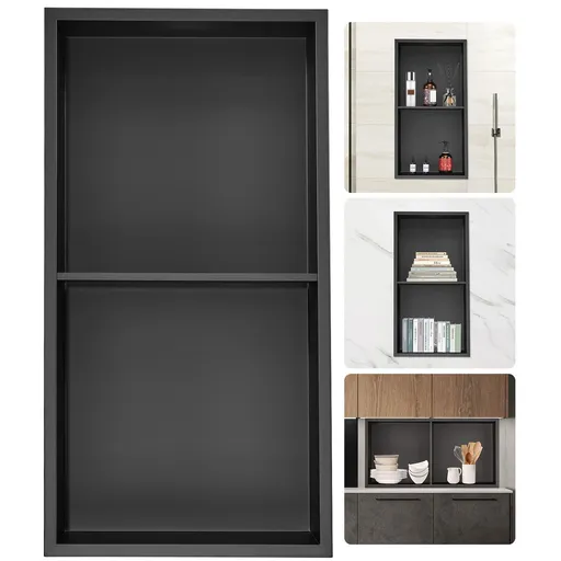 33.02 x 63.5 cm No Tile Shower Niche 304 Stainless Steel, Wall-Inserted Niche Recessed Double Shelves, Sealed Waterproof Rust-Resistant Modern Niche for Shower or Soap Storage Bathroom