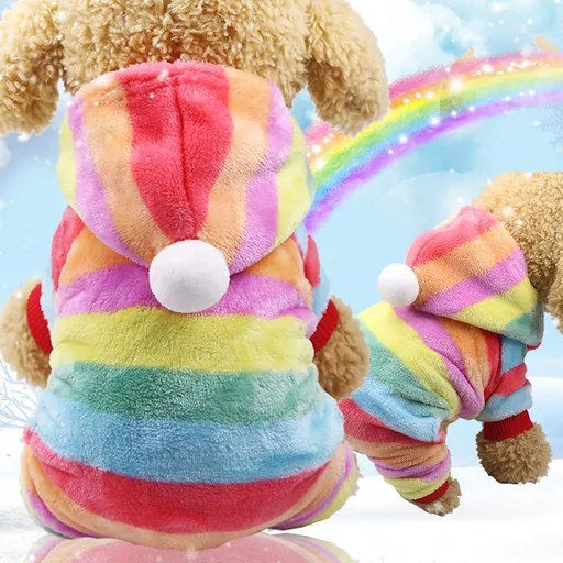 shine Four Leg Pet Clothes Coral Fleece Four-leg flannel rainbow pants L back length 35cm