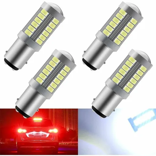 4 Pieces Trailer Lights and Reflectors, White 1157 33SMD LED Bulbs Super Reversing Lights Parking Light Brake Light Rear Fog Light Position Tail