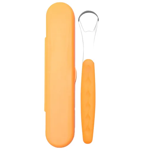 1 Piece BPA Free Tongue Scraper, soft handle oral care cleaner with travel case for adults and kids, Orange, 1.18 x 0.98 x 6.1 inches