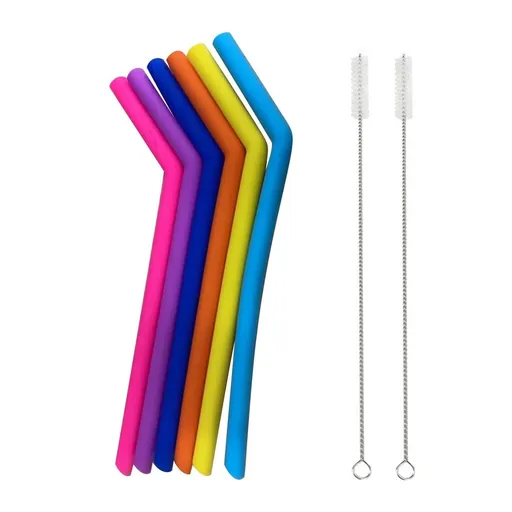8 Pieces Reusable Silicone Straws, Long Flexible Silicone Drinking Straws with 2 Cleaning Brushes, BPA-Free, Food-Safe Material, No Rubber Taste Drinking Straws for Coffee Milktea Daily Use