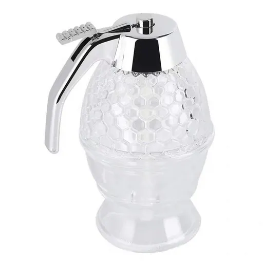 Honey Dispenser – No Drip Glass with Stand – Honey Jar – Clear Glass Honey Container with Dipper 8 Oz – Maple Syrup Dispenser