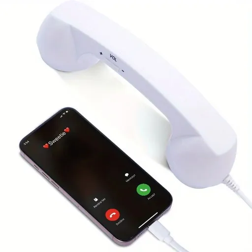 Retro mobile phone handset: Type-C plug-and-play, compatible with iPhone and Android, anti-radiation for ear protection, HD calls, a vintage desktop essential.WHITE