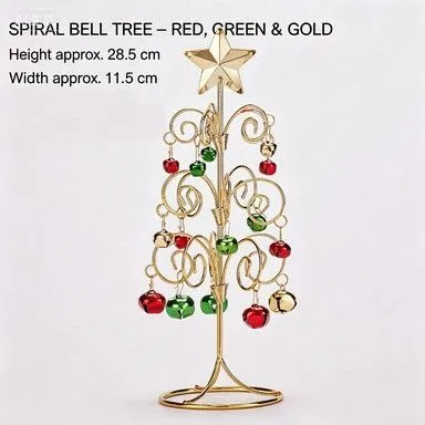 Swirl Bell Iron‑art Mini Christmas Tree, Red‑Green‑Gold Combination, Christmas & Halloween Party Table Centerpiece, Vintage Style Desktop Festive Ornament, Lovely Holiday Giveaway Gift