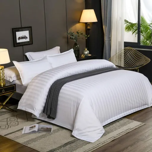 Hotel Style Quilt Cover 4 Piece Bedding Set White satin strip for economy homestay hotel 2.2x 2.4 m quilt cover