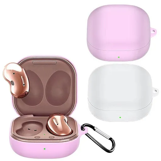Silicone Headphone Protective Case 2 Piece Wireless Earphone Cover for Galaxy Buds2 Buds Live Buds Pro White Pink