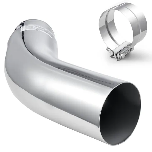 Elbow Exhaust Tip, 127mm Inlet, 152.4mm Outlet, 584mm Overall Length, Chrome Turn Down Exhaust Tip with Clamp for Truck, Sedan, Sports Car, SUV, Chrome Structure for High Temperature Resistance