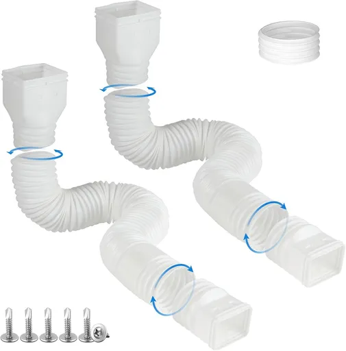2 Pack Rain Gutter Downspout Extensions, Flexible Downspout Extender with 58"+68" Extendable Pipes for Rain Water Drainage, Durable Down Spout Drain Extension with Connector (White)