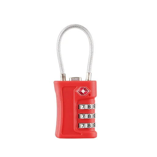 TSA Approved Cable Combination Padlock 3-Digit Security Lock Durable Steel Wire Red