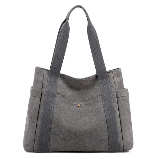 Grey Women's Large Canvas Tote Bag Minimalist Shoulder Handbag High Capacity 39cm for Work School & Travel