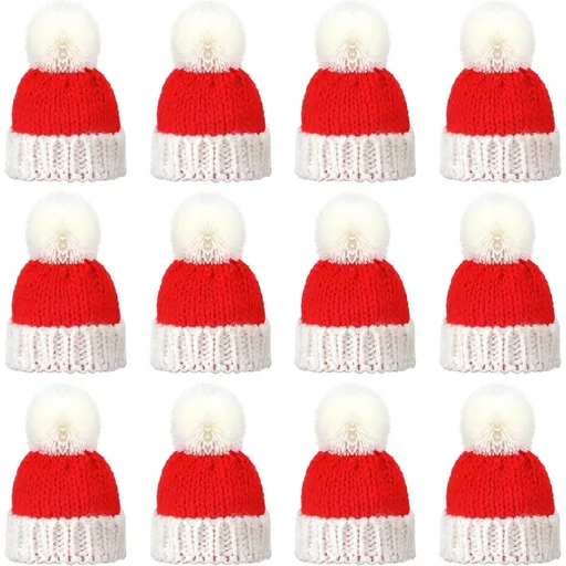 12PCS Mini Christmas Knit Hats Round Tiny Santa Hats with Knitting Doll Hats for Crafts Small Santa Hats Crafts Christmas Tree Ornaments Hats for DIY Hair Accessories
