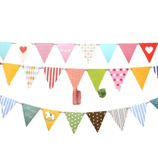 Colorful Pennant Flags Banner Imitated Burlap Banner Pastel Decor Fabric Triangle Flag for Party Decoration （3pcs）