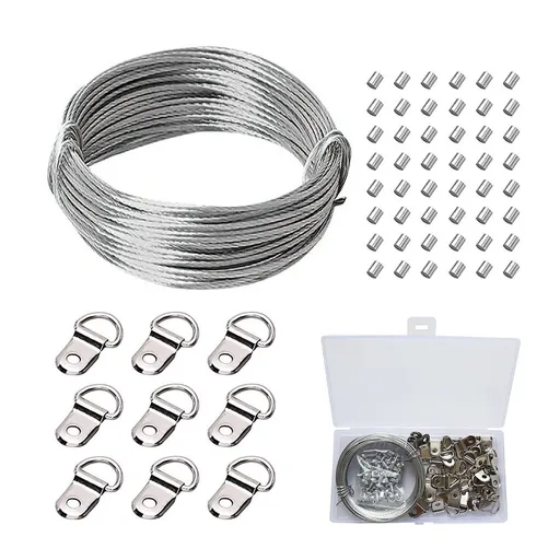 Picture Hanging Hardware with Wire - 131pcs Picture Hanging Kit, Wall Hooks for Hanging Pictures with Wire, Screw, D Ring, Loop Sleeves for Picture Frame, Mirror, Art