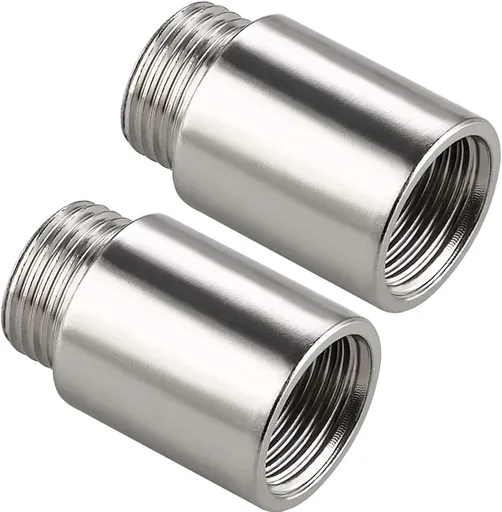 Shower Head Extension Tube Pipe Fittings G 1/2 Male to G 1/2 Female BSP threaded Stainless Steel Round Shower Arm Extension Cast Fitting Coupler (25mm Length,2pcs)