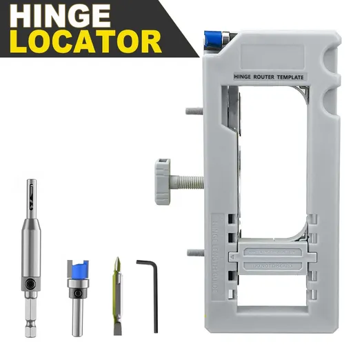 Hinge Mortise Template Jig for Wooden Doors with Adjustable Router Guide and Drill Bit Set for Precise Door Hardware Installation (Grey)