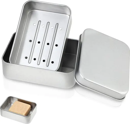 2 Piece Aluminum Soap Box Set with Lids for Travel Gym and Camping, 150 ml, 9.9 x 7 x 3 cm