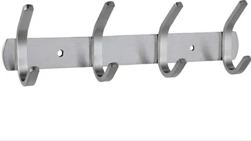 Wardrobe hooks - 4 hooks Stainless steel - Hook strip - Clothes hooks - For wall, wardrobe rail, wall wardrobe for bedroom, bathroom, kitchen - Silver - Coat hooks
