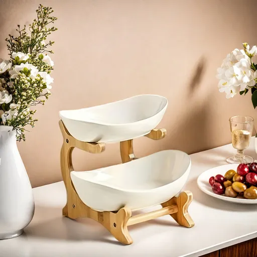 Two-Tier Extendable Fruit Tray Adjustable Height Anti-Slip Expandable Display Tray White