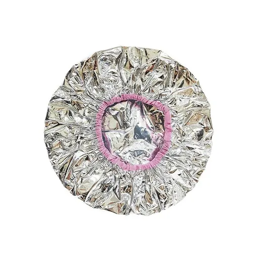 Shower Cap Heat Insulation Aluminum Foil Hat Elastic Bathing Cap for Women Hair Salon Bathroom -Silver