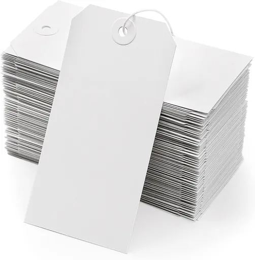 White Blank Shipping Tags with String - 120 Pcs Strung Cardstock Hanging Paper Tag Attached Reinforced Hole for Labeling Price Inventory Luggage 4 3/4" x 2 3/8"