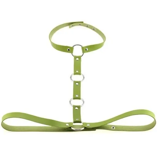House Of Dasein Y Choker Faux Leather Chest Harness Women Body Fetish Clothing - Green