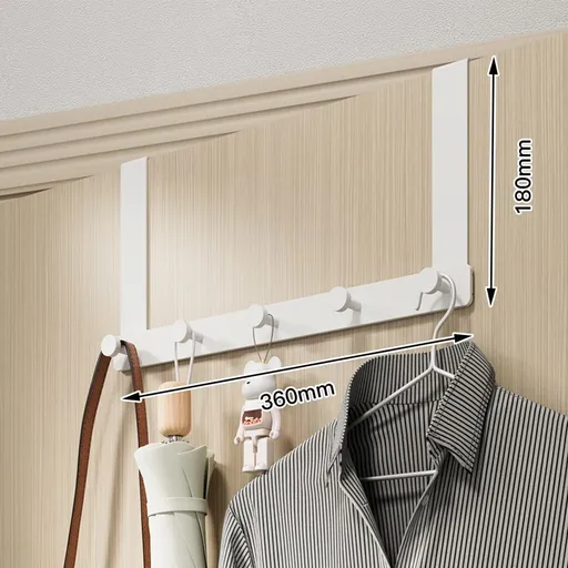 Door Hook Hanger Punch Free Seamless Long Arm Quiet Aluminum Over Door Hooks for Bedrooms Bathrooms White 5 Hooks