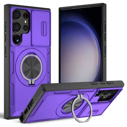 2-in-1 Magnetic Sliding Lens Case, Purple for Samsung S23Ultra