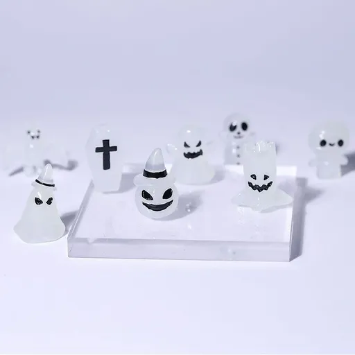 Figurine Luminous Ghost Tombstone Pumpkin Skull Ghost Halloween Decor Fairy Figurine Statue Garden Decorations Party 8pcs
